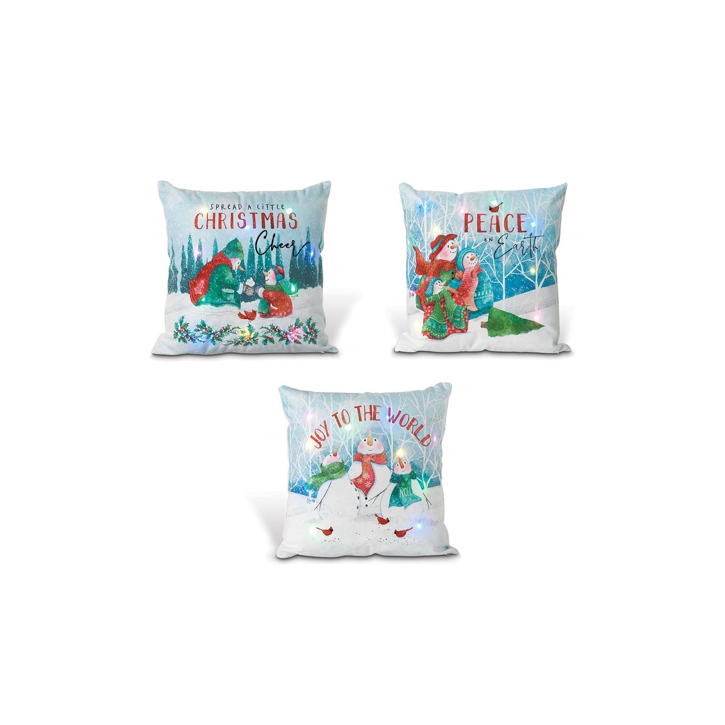 Gerson Company 16"L B/O Lighted Fabric Snowman Design Pillow, 3 Assorted