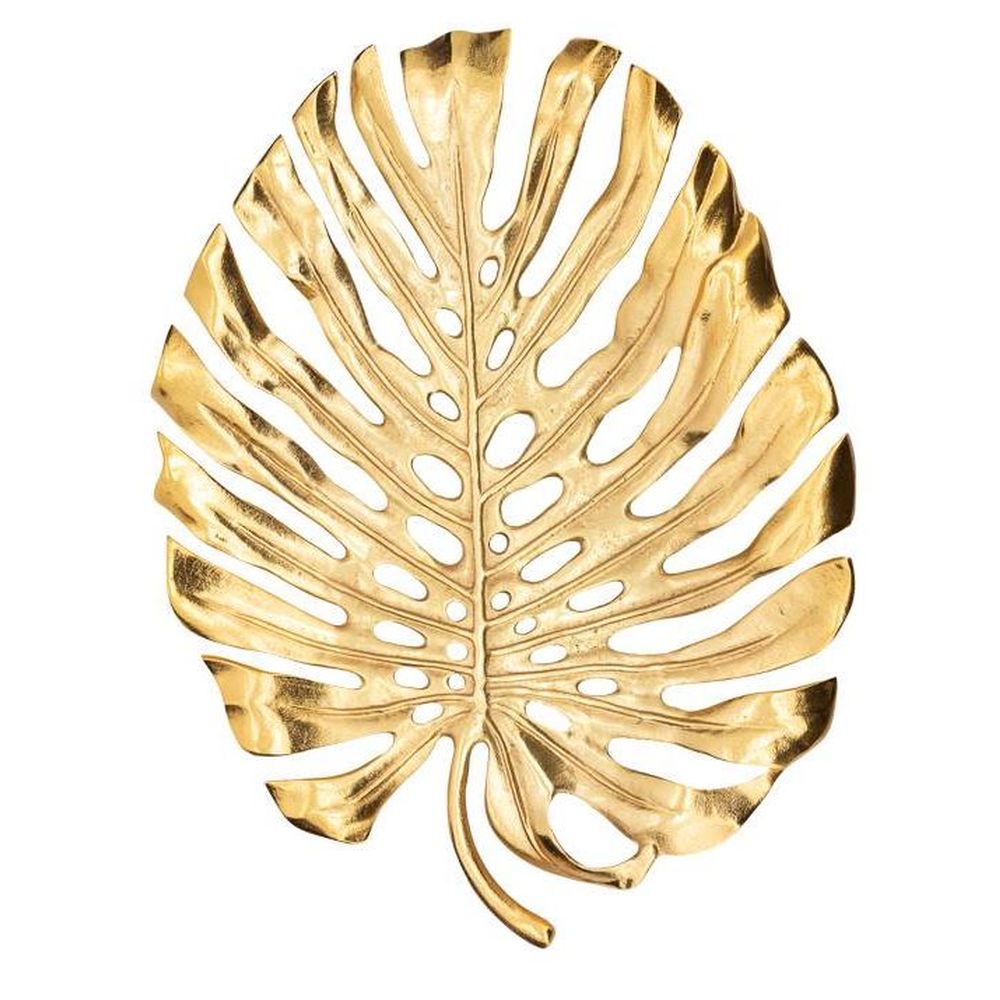 Torre & Tagus Lux Monstera Leaf Nickel Plated Wall Platter-Gold, 15"