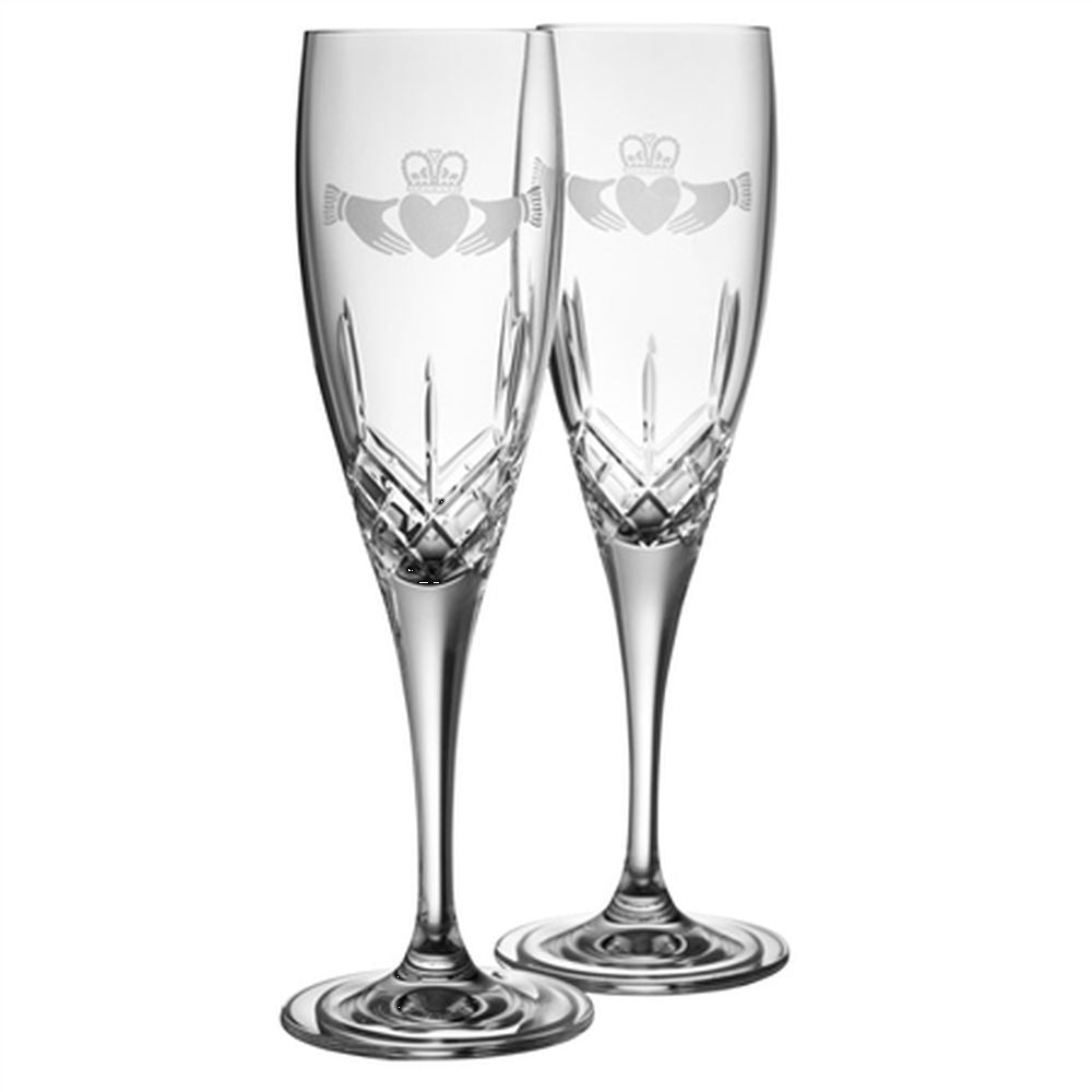 Galway Claddagh Flute Pair, Clear, Glass