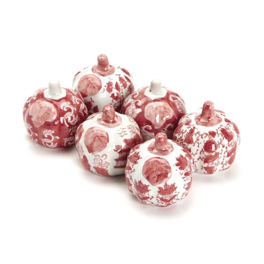 Two's Company Venetian Red Set of 6 Petite Pumpkins In Gift Box