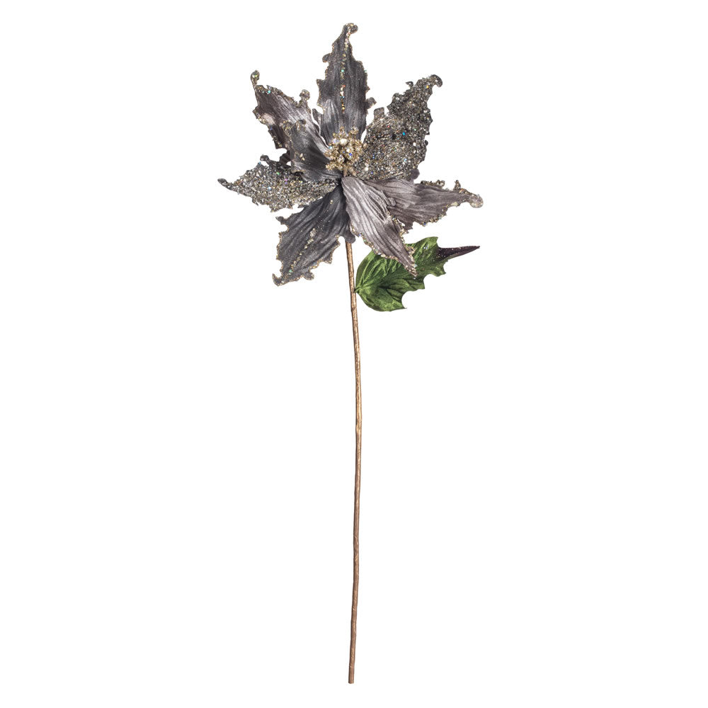 Vickerman 20" Silver Pointed Pearl Poinsettia Christmas Stem, Pack of 3