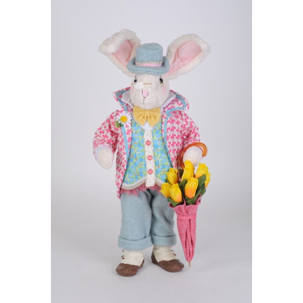 Karen Didion Floral Umbrella Bunny Figurine, 20 inches