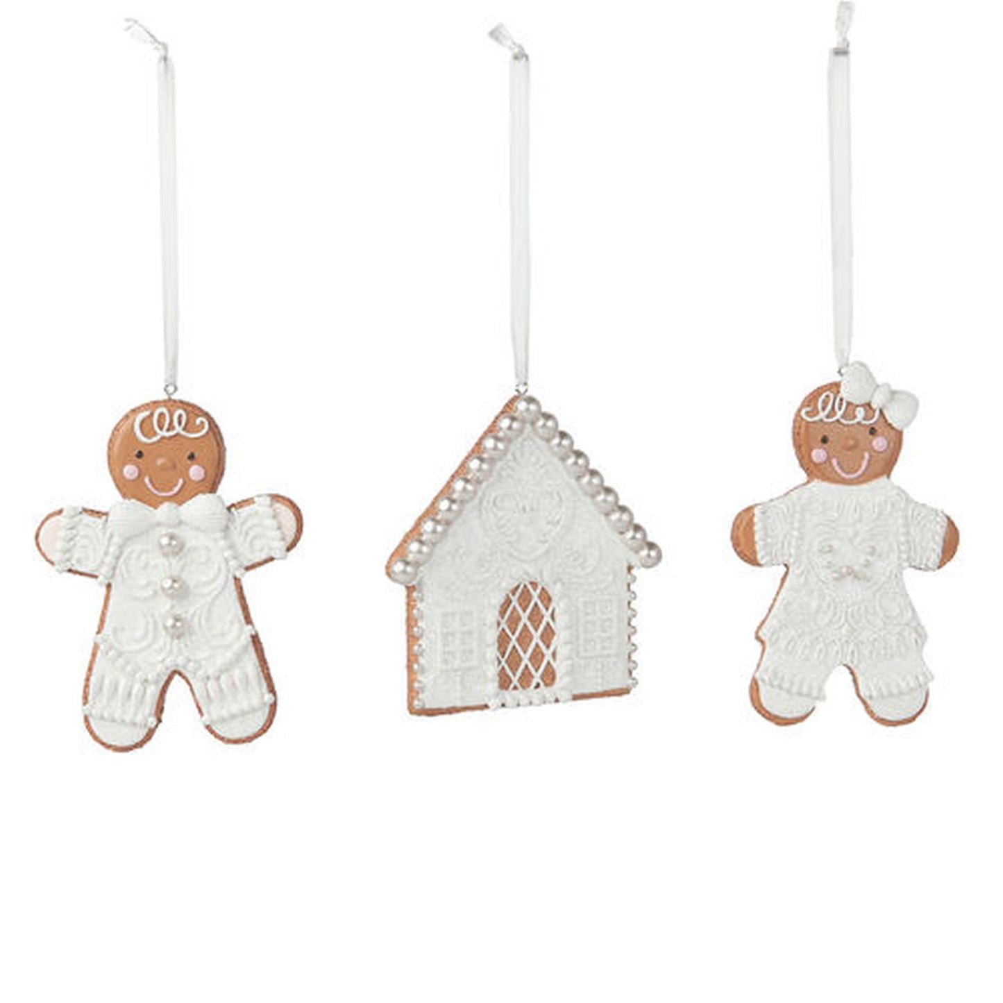 December Diamonds Gingerbread Village Set Of 3 Assorted Boy/Girl/House Ornaments