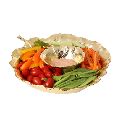 Classic Touch Decor Gold Leaf Shaped Chip & Dip Bowl, 12.5"
