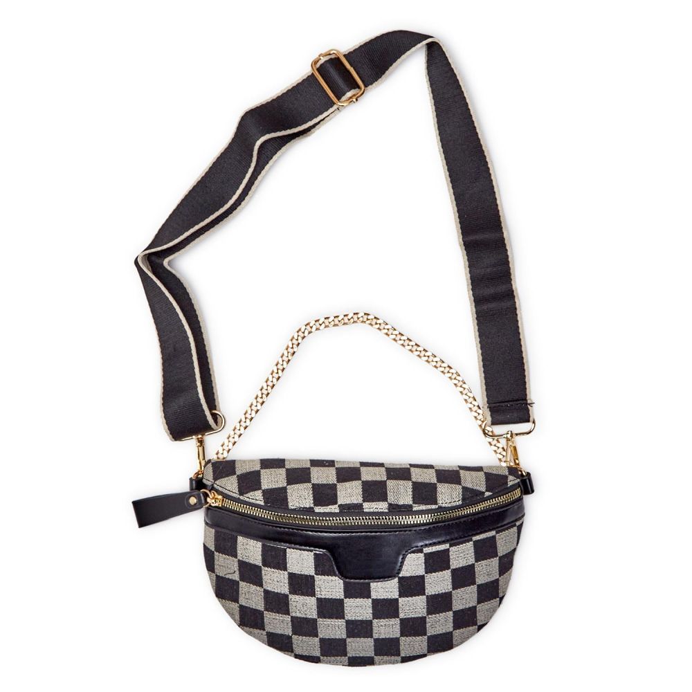 Crossbody Sling Bag in Checkered Print Fabric w/ Adjustable & Removeable Straps