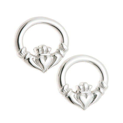Galway Rhodium Plated 925 Sterling Silver Claddagh Earrings, 1.51 Gms