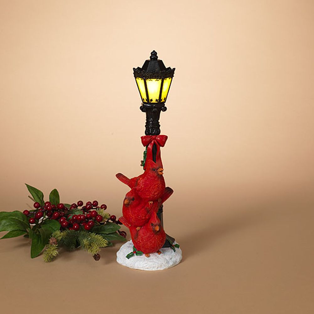 Gerson Company 14.5" B/O Lighted Resin Street Lamp W/ Cardinals