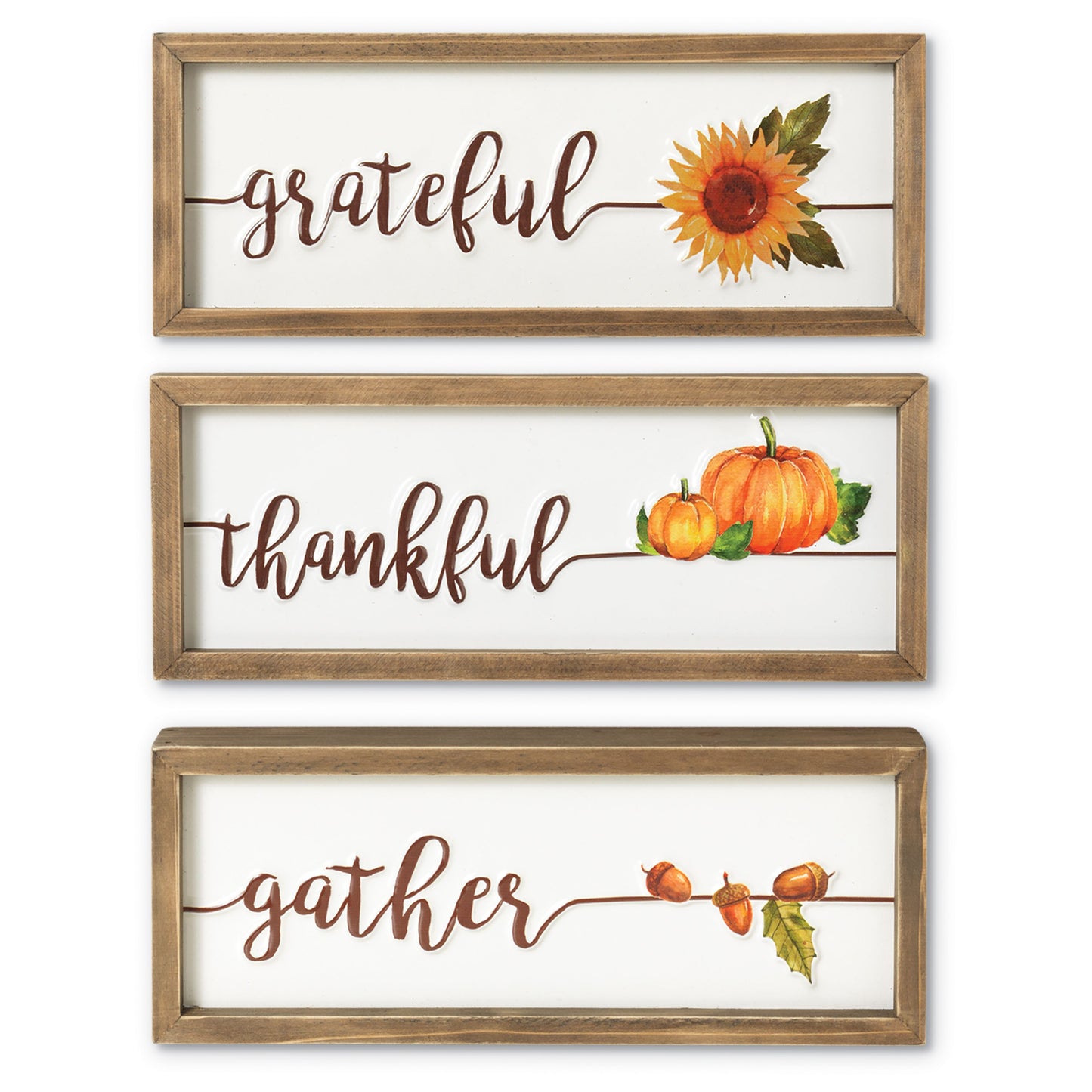 Gerson Company 11.5"L Metal & Wood Harvest Embossed Wall Sign, 3 Asst