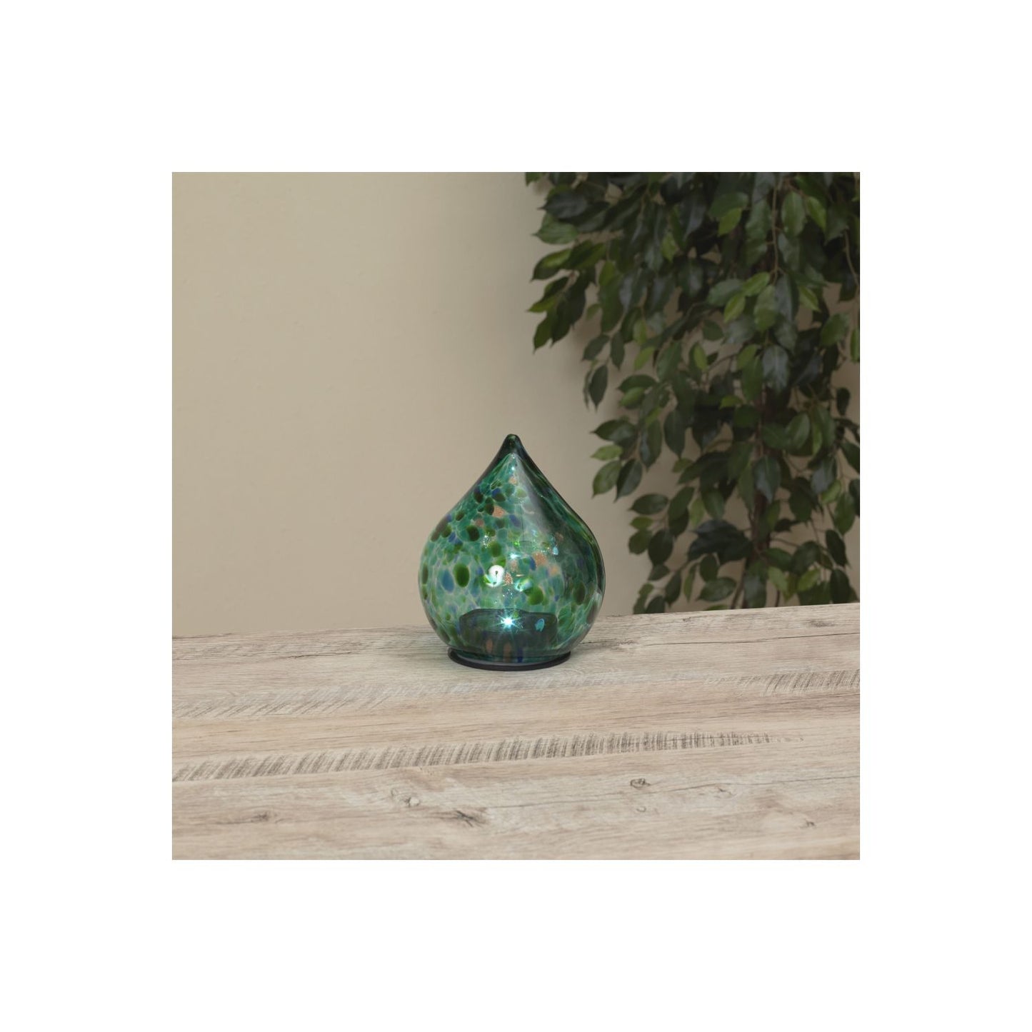 Gerson Company 8"H B/O Solar Lighted Green Glass Tear Drop