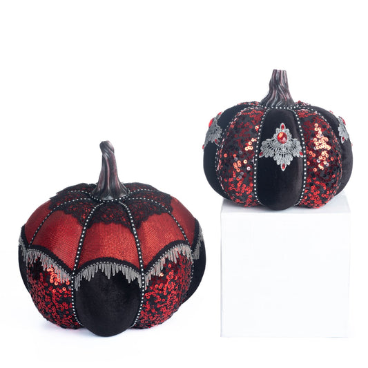 Katherine's Collection Eternal Devotion Pumpkins Set Of 2, 10 Inch, Red/Black Polyester