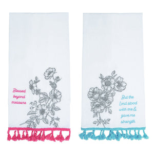 Transpac Embroidered Cotton Faithful Floral Tea Towel, Set Of 2, Assortment