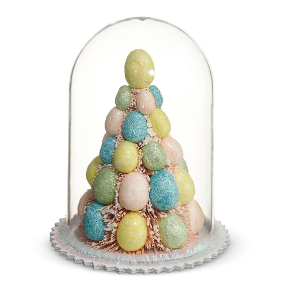Raz Imports Easter 5.5" Bottle Brush Tree With Egg Ornaments In Cloche