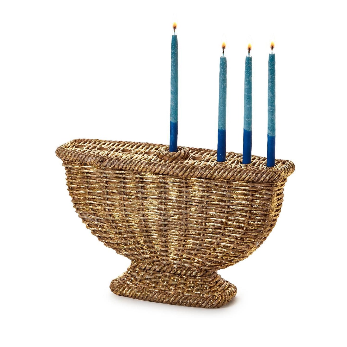 Two's Company Basket Weave Pattern Menorah With Gold Leaf