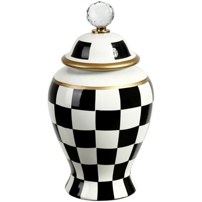 Mark Roberts Spring 2022 Checkered Urn with Lid, Black/White