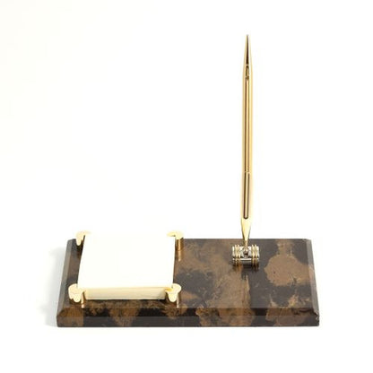 "Tiger Eye" Marble With Gold Plated Memo Pad Holder & Pen