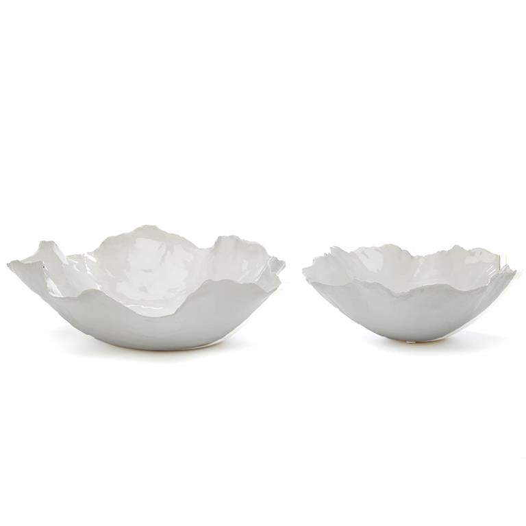 Two's Company Set of 2 White Freeform Ceramic Bowl