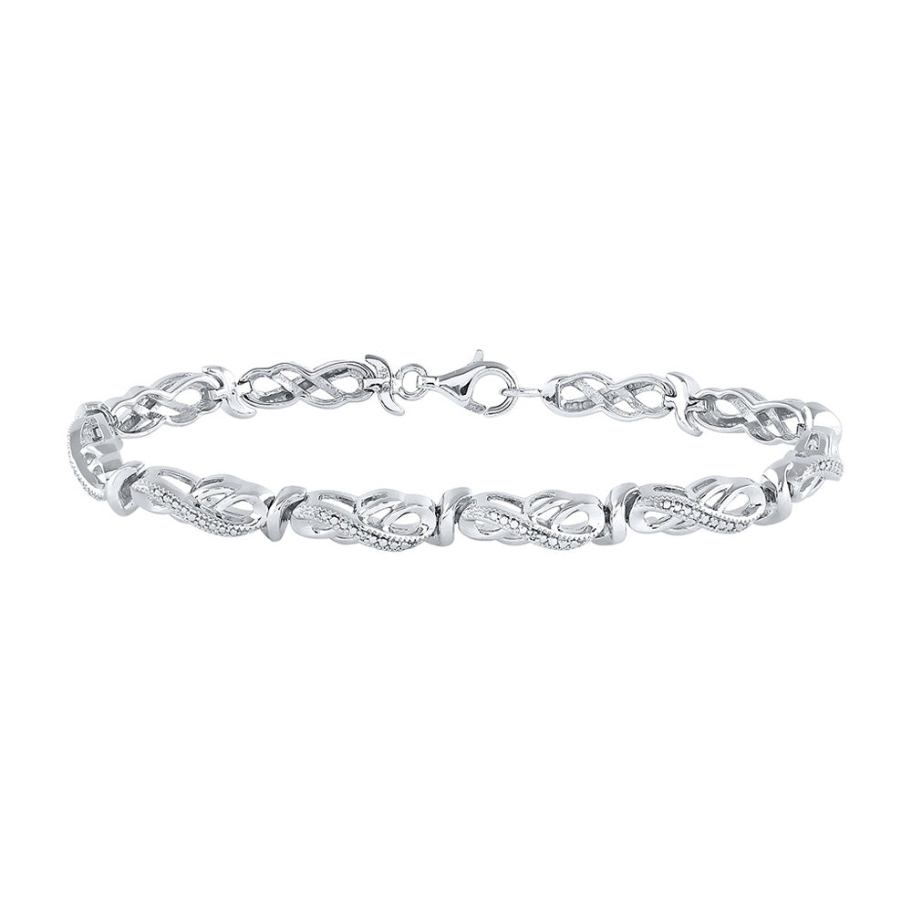 GND Sterling Silver Womens Round Diamond Infinity Link Bracelet .01 Cttw