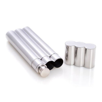 Bey Berk Stainless Steel Double Cigar Tube With 2 Oz. Flask