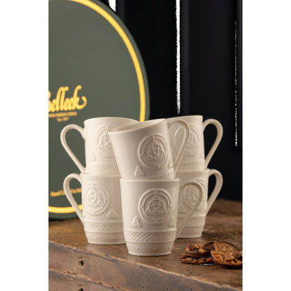 Belleek Beverage Mugs - Celtic Mugs, Set of 6, 4.8”(W) x 4”(H), 10 Fl Oz, White