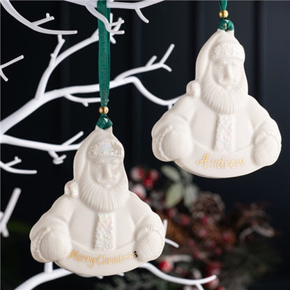 Belleek Santa Claus Merry Christmas Ornament, White.