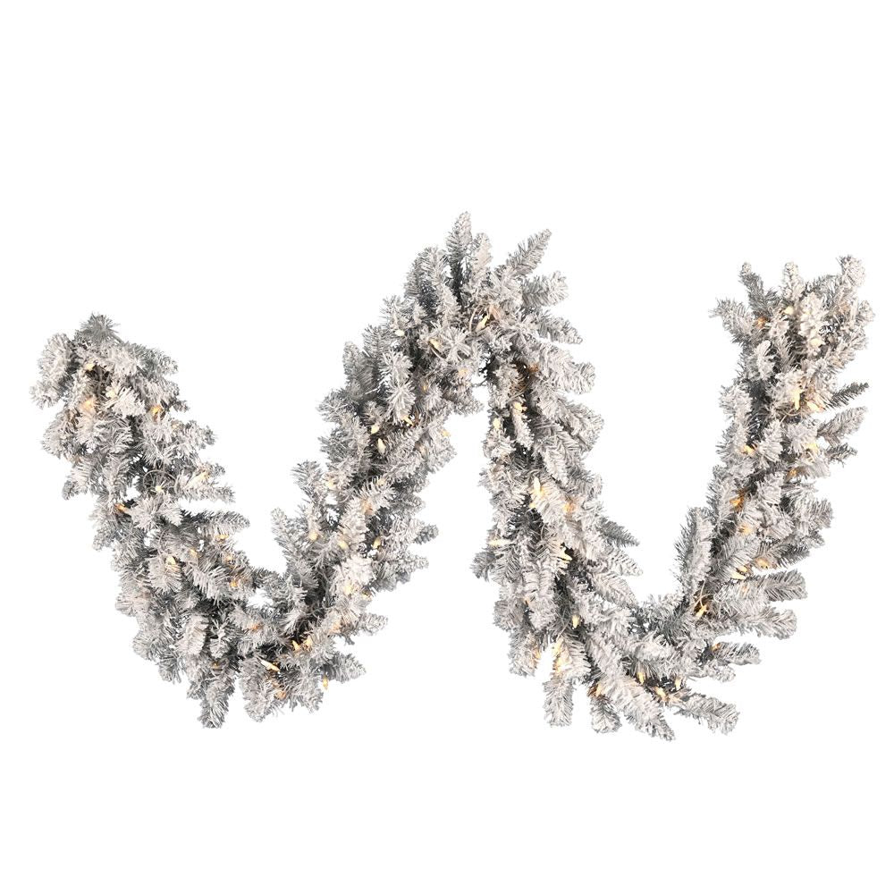 Vickerman 9' x 14" Frosted Silver Christmas Garland, Warm White LED Lights