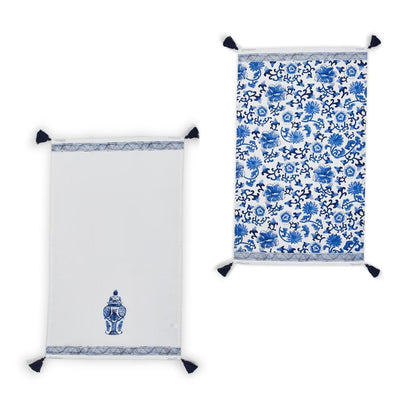 Two's Company Chinoiserie Blue & White Set of 4 Dish Towels, Assorted 2 Styles