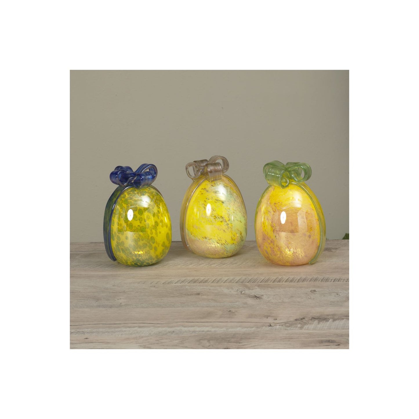 Gerson 8.5"H B/O Lighted Handblown Glass Easter Egg W/ Ribbon, 3 Assorted