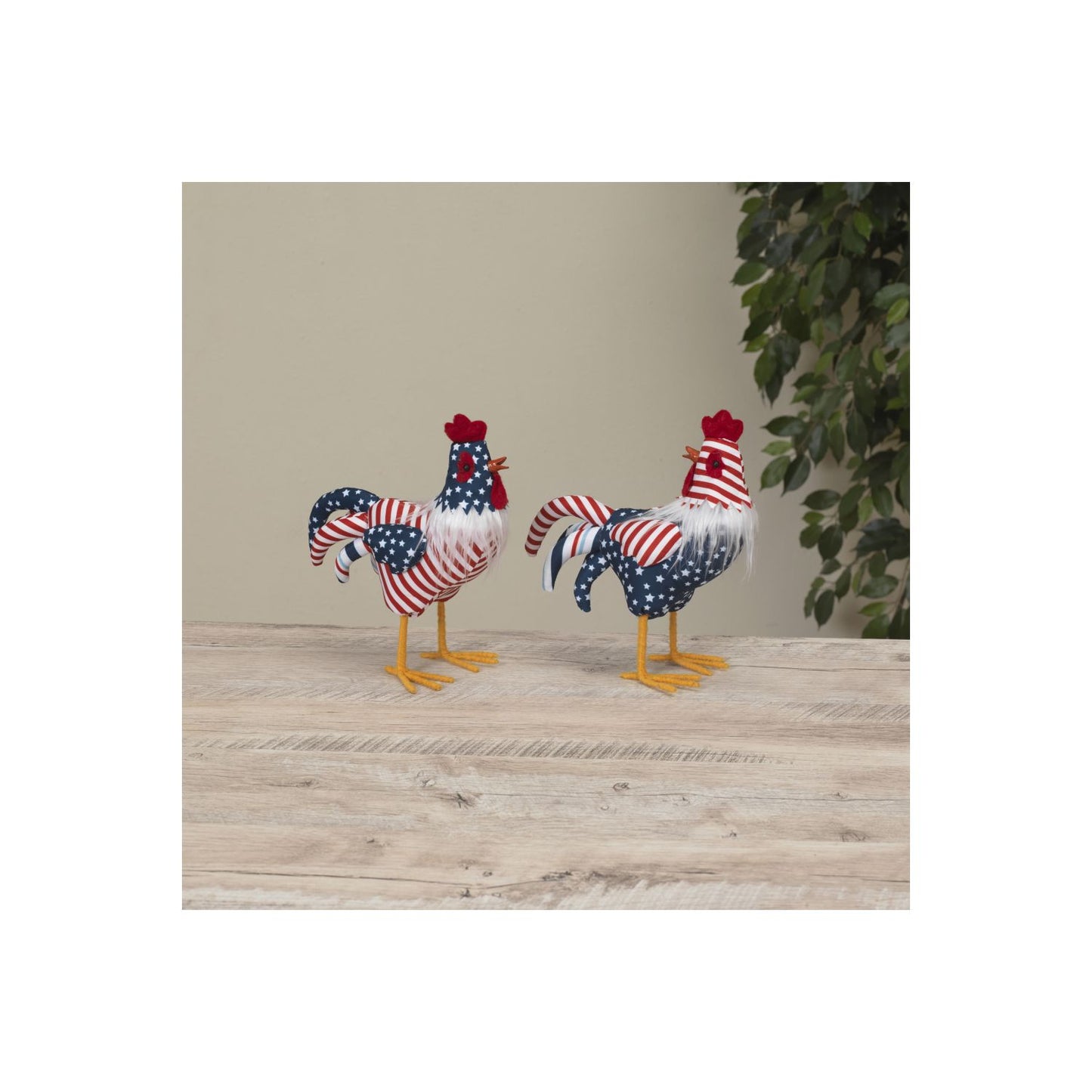 Gerson Company 9"H Fabric Americana Rooster Figurine, 2 Assorted