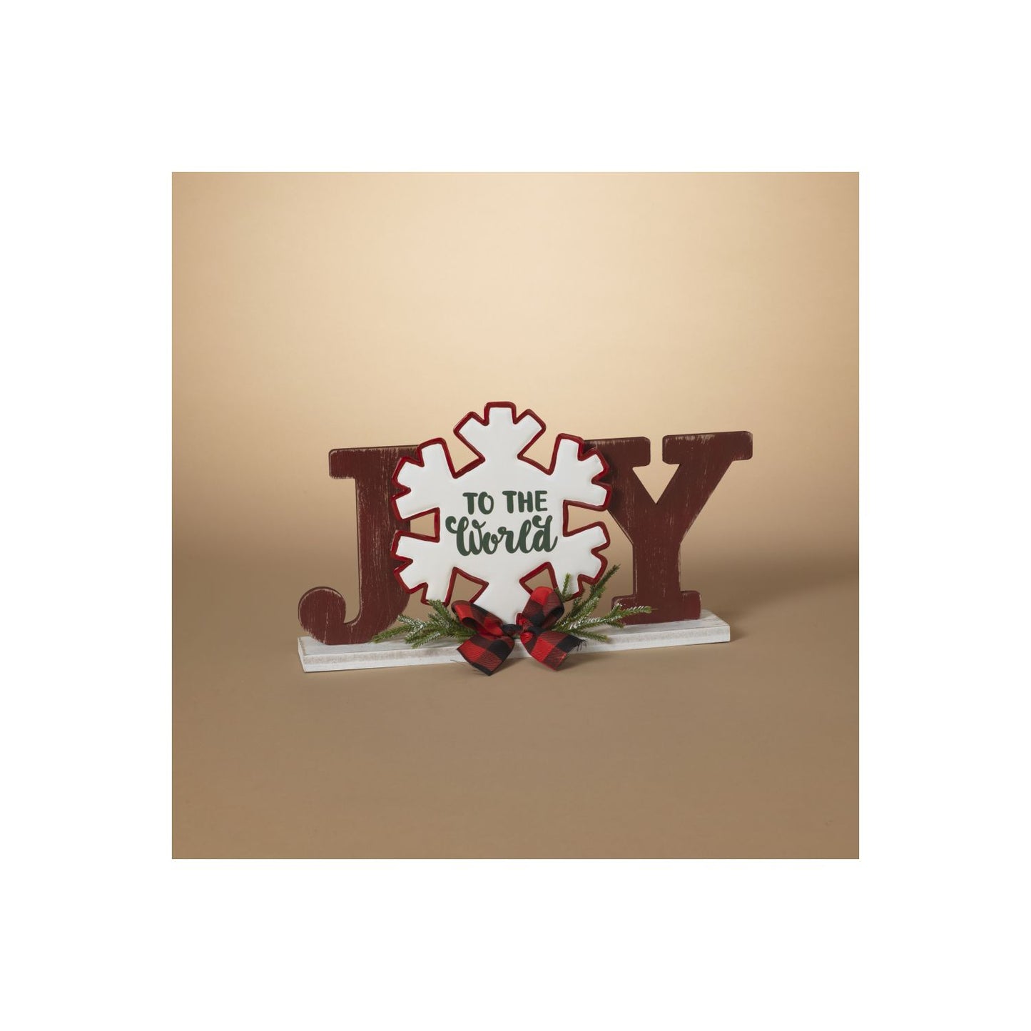 Gerson Company 17"L Wood And Metal "Joy" Table Decor W/ Pine & Bow Accent