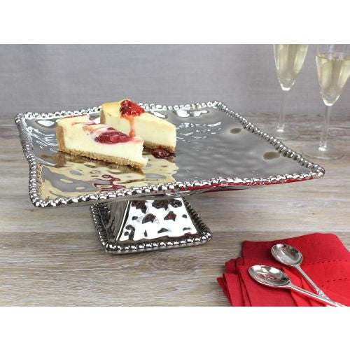 Pampa Bay Verona Porcelain Square Cake Stand, Silver, 5 x 11 inches