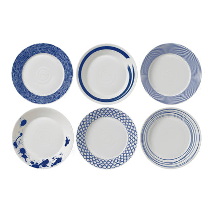 Royal Doulton 1815 Pacific Pasta Bowl 9 Inch Blue Mixed Patterns, Set of 6