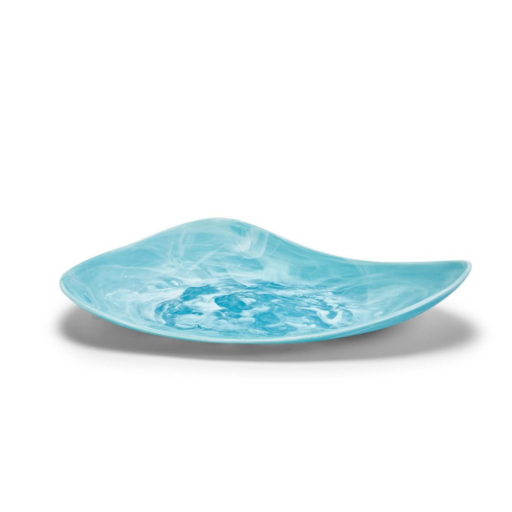 Two's Company Tozai Archipelago Aqua Marbleized Organic Shaped Platter