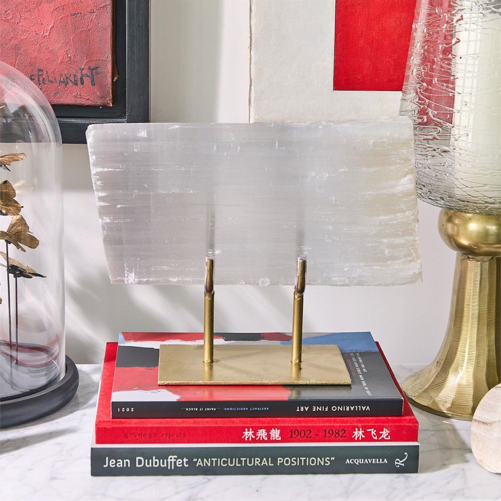 Two's Company Tozai Selenite Slab on Gold Stand