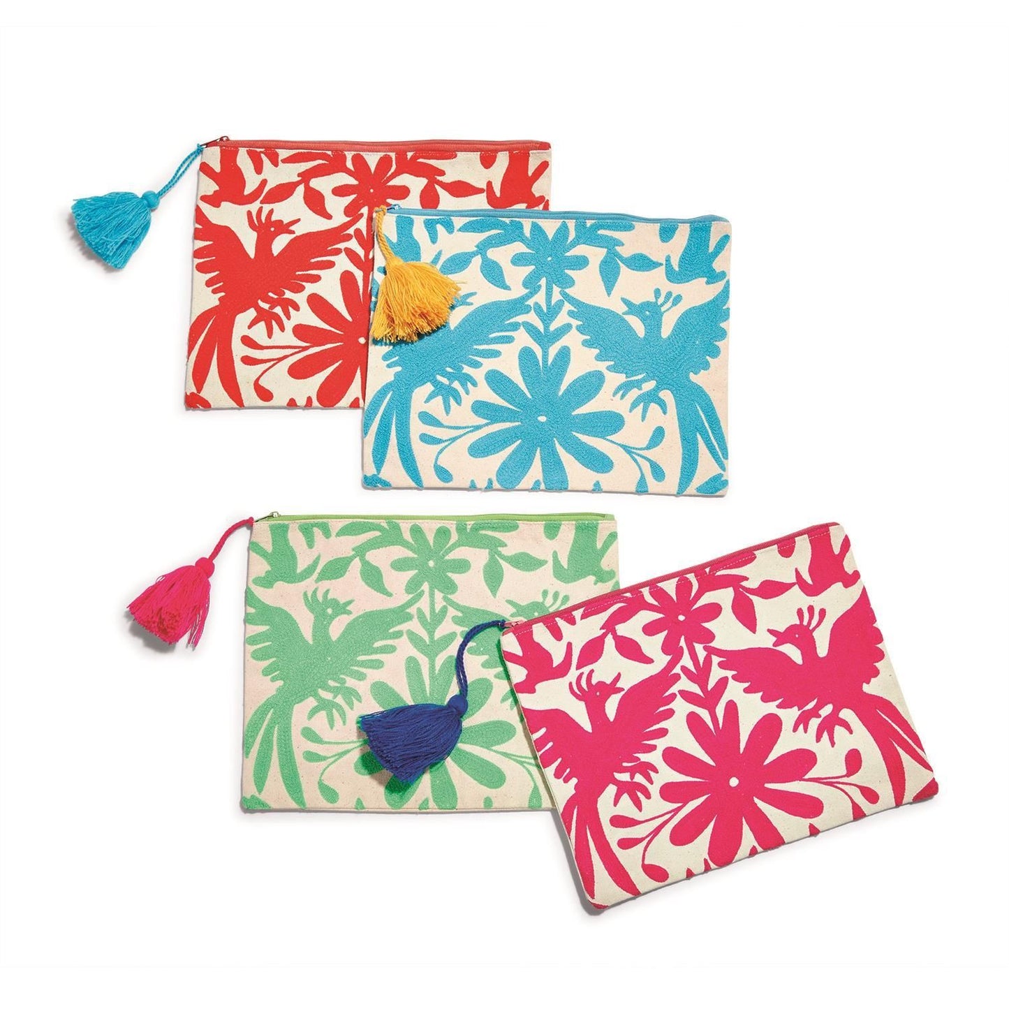 Two's Company Flora & Fauna Embroidered Pouch Assorted 4 Colors