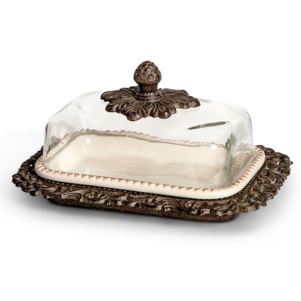 Gerson Companies 9 Inches Acanthus Glass Dome Covered Butter Dish