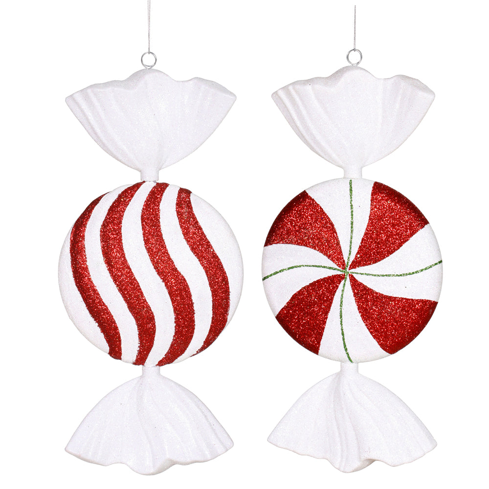 Vickerman Red-White-Green Flat Peppermint Candy Christmas Ornament, 2/Pack