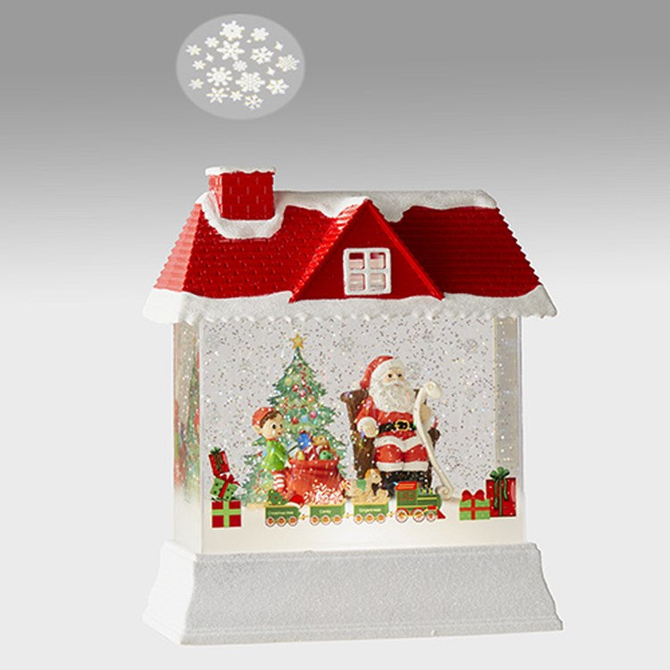 Raz Imports 2022 10.5" Santa With Elves Projector Lighted Water Lantern