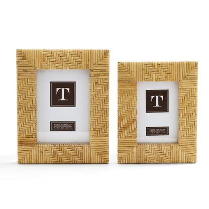 Two's Company Set of 2 Rattan Photo Frames Includes 2 Designs/Sizes