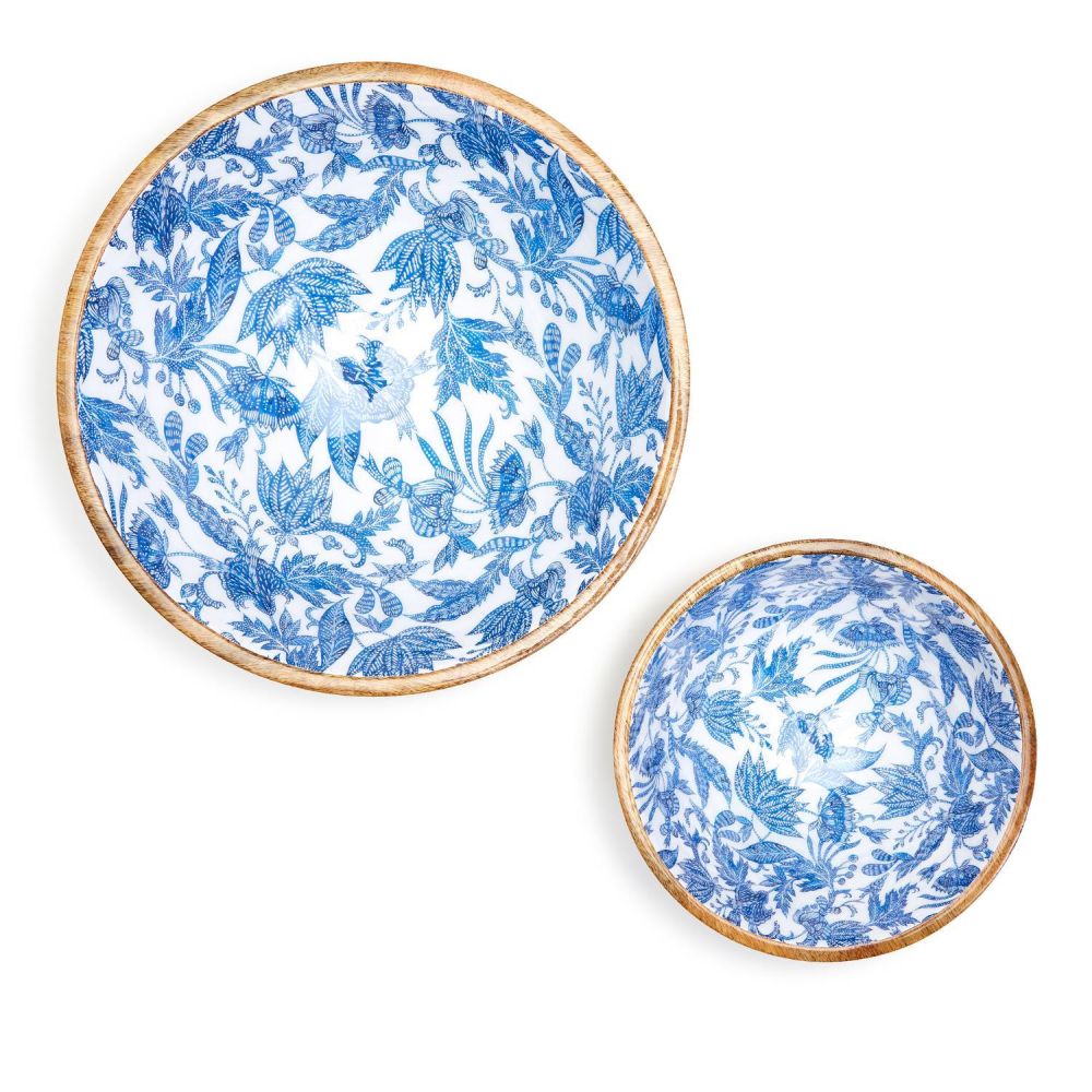 Two's Company Blue Batik Set Of 2 Wooden Bowls