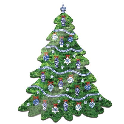 Two's Company Blue and White Holidays 500 Pieces Christmas Tree Jigsaw Puzzle
