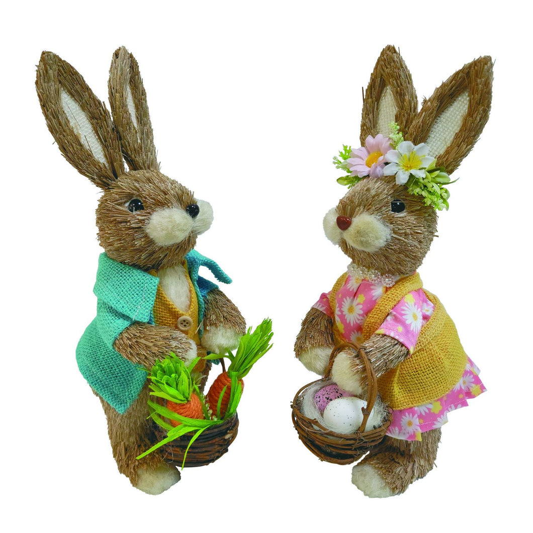 Transpac Sisal Bright Easter Bunny, Set Of 2, Assortment