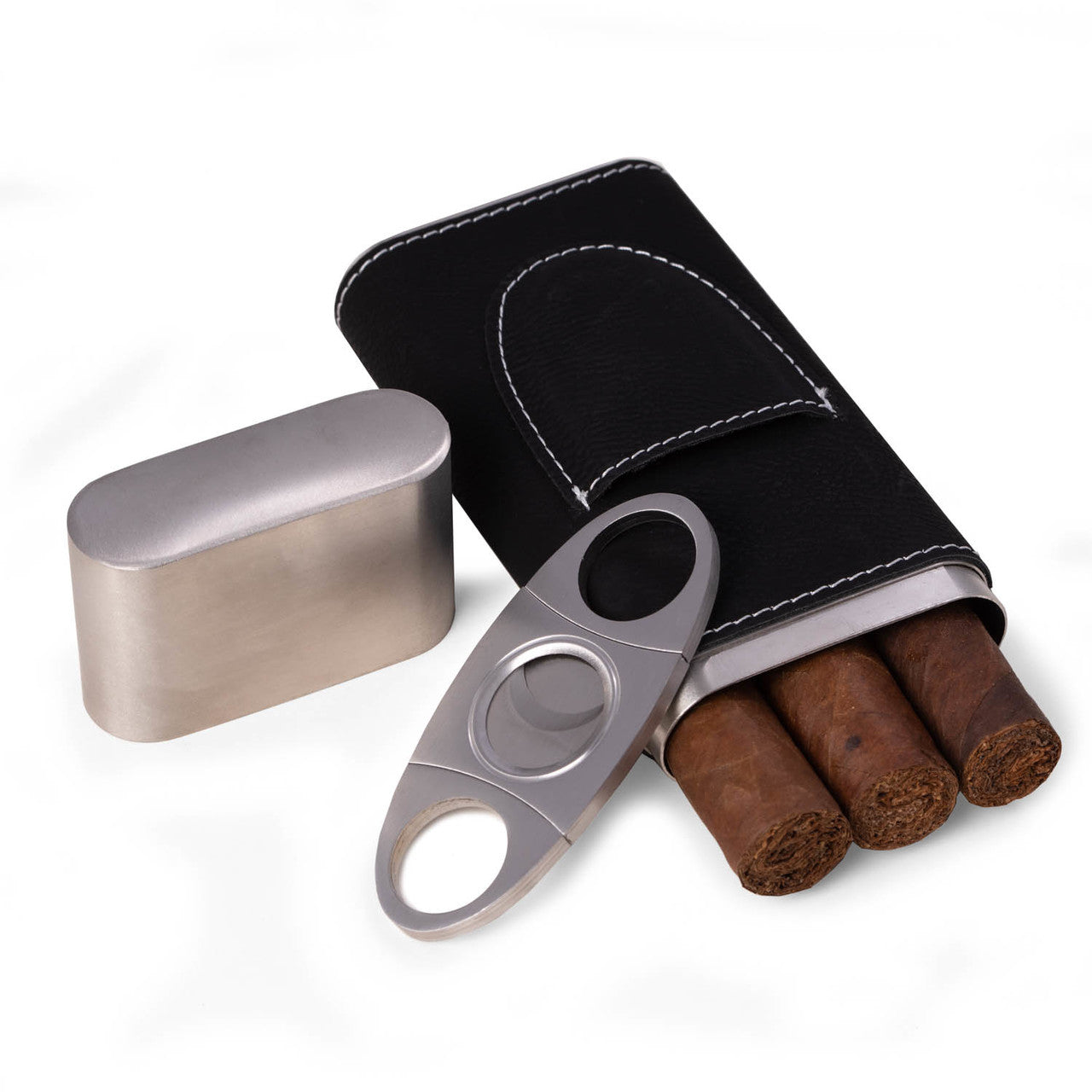 Bey Berk Leather 3 Cigar Case With Cigar Cutter