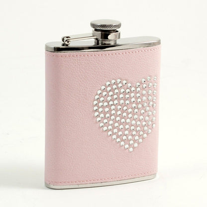 6 Oz. Stainless Steel Pink Leatherette Flask "Heart" Design