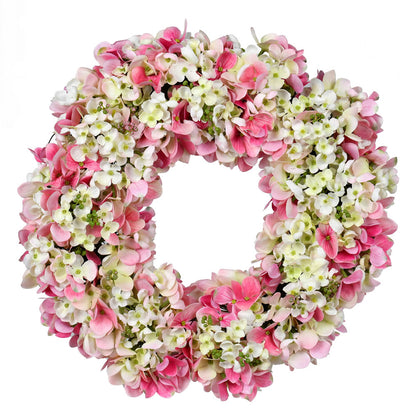 Vickerman 16" Artificial Pink Hydrangea Wreath, Polyester