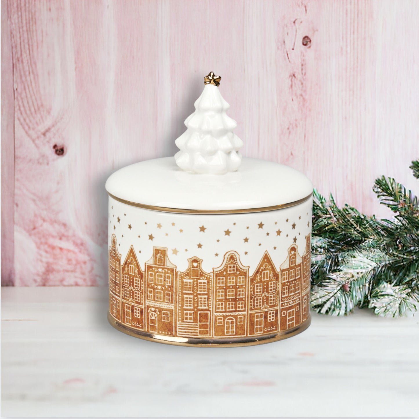 December Diamonds Gingerbread Village Gingerbread Brownstone Bowl With Lid