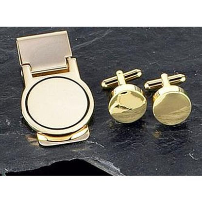 Circular Design Cufflink & Money Clip Set, Gold Plated