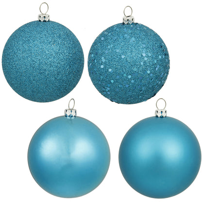 Vickerman 6" Turquoise 4-Finish Ball Ornament Assortment, 4 per Box, Plastic