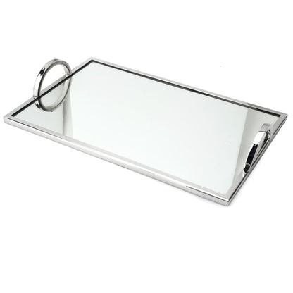 Classic Touch Decor Rectangular Mirror Tray, Silver, Stainless Steel