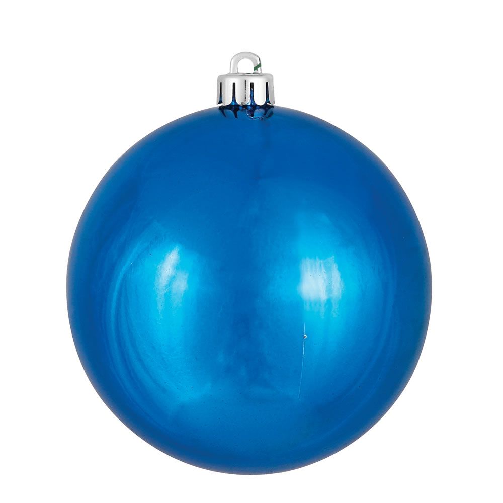 Vickerman 4.75" Blue Shiny Ball Ornament, 4 per Bag, Plastic