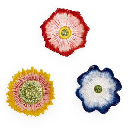 Two's In Full Bloom Set Of 3 Hand-Painted Flower Trinket Tray with A/3 Designs